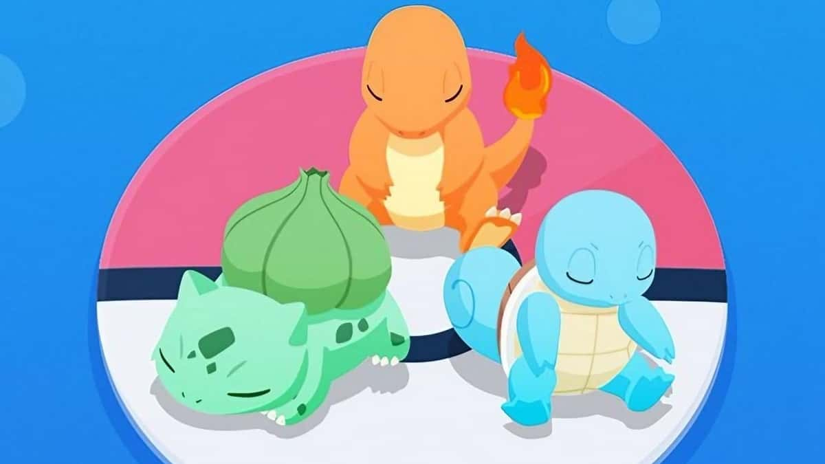 Bulbasaur, Charmander, and Squirtle sleeping