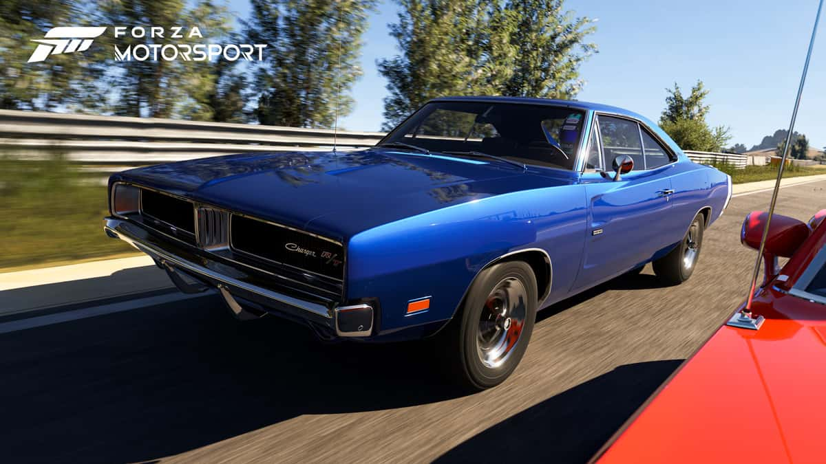 Blue Dodge RT racing in Forza Motorsport