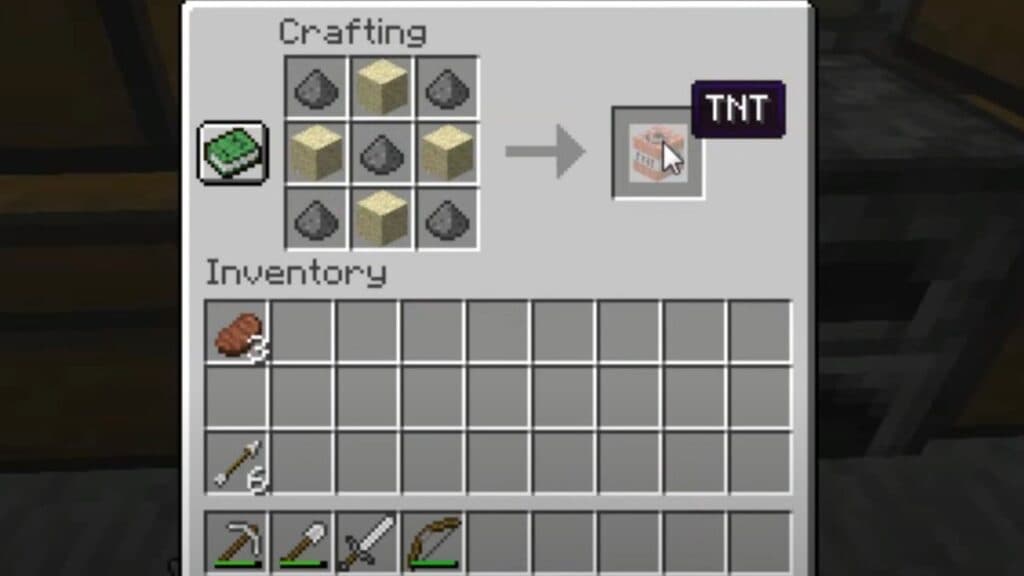 Crafting recipe to make TNT in Minecraft