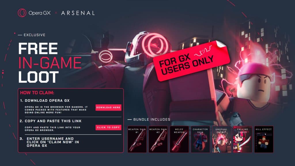 How to get the free Opera GX bundle in Arsenal - Roblox - Pro Game Guides