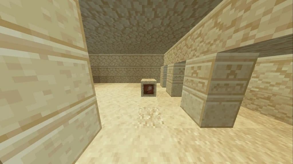 Sable suspect dans un temple du désert dans Minecraft.