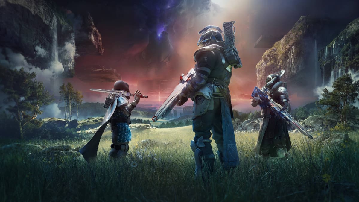 Destiny 2 Guardians standing in a field of grass