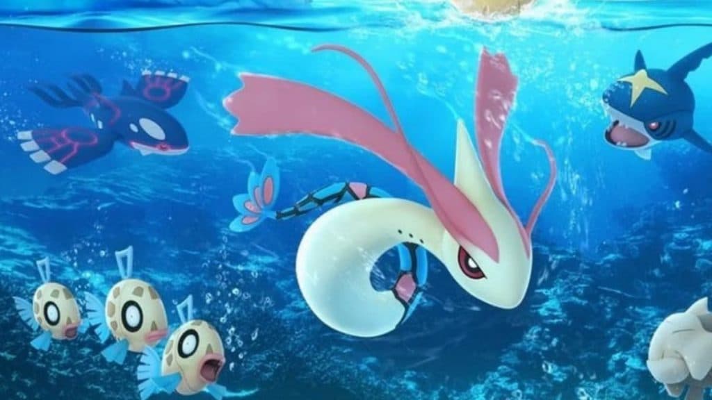 pokemon go feebas evoluzione milotica insieme ad altre specie di tipo acquatico