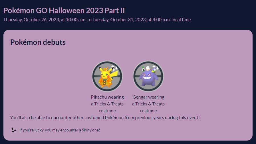 Pokemon GO shiny Pikachu and shiny Gengar wearing Tricks & Treats costume  guide