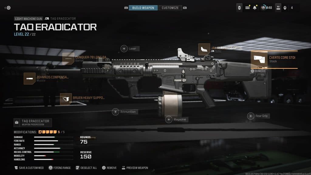 Screenshot of best TAQ Eradicator loadout attachments in Warzone