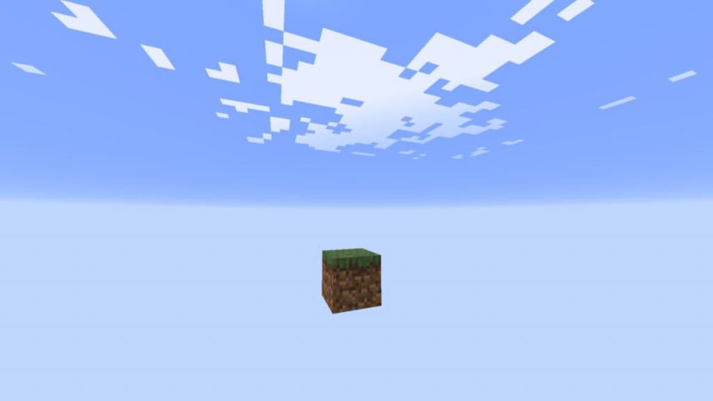 A lone block in the sky in One Block Skyblock.