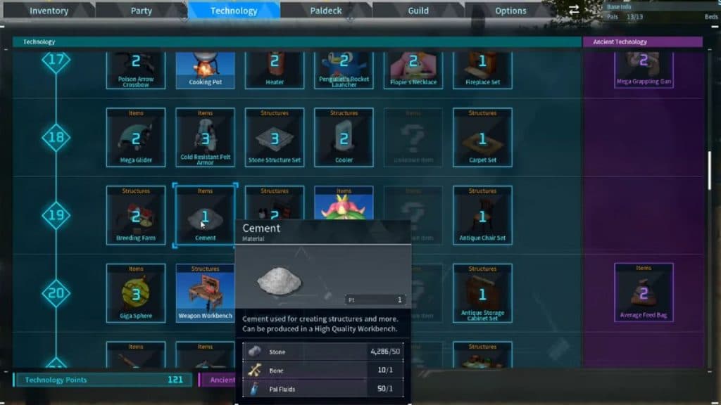 Technology Menu in Palworld