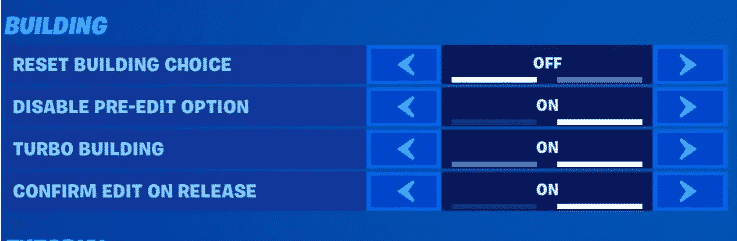 Fortnite, disable pre-edits in settings menu