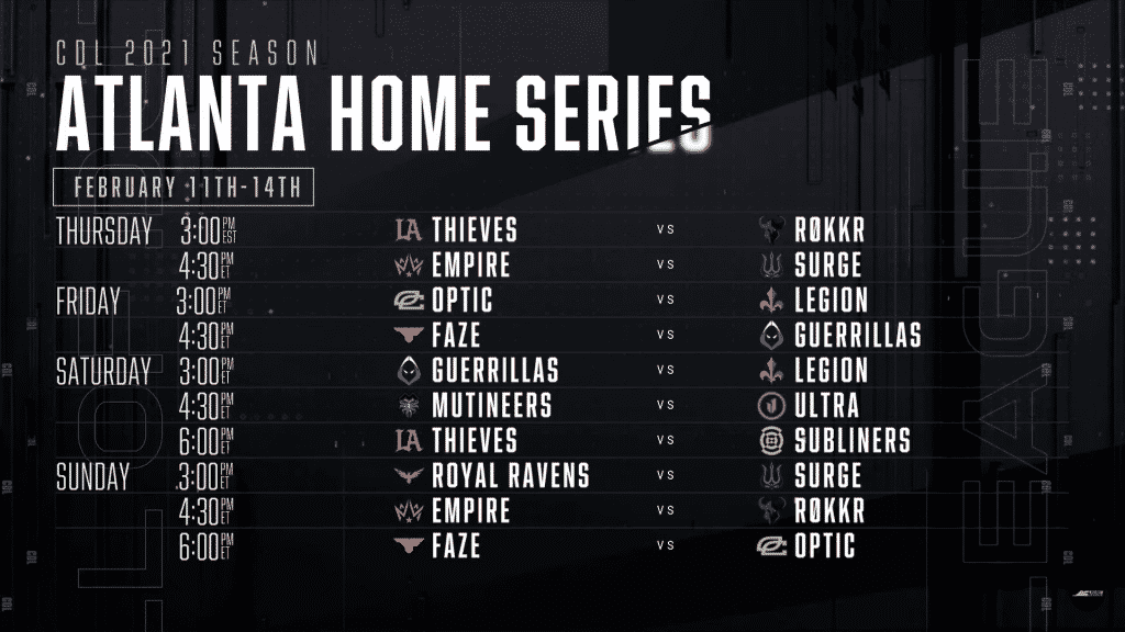 Atlanta FaZe Home Series schedule