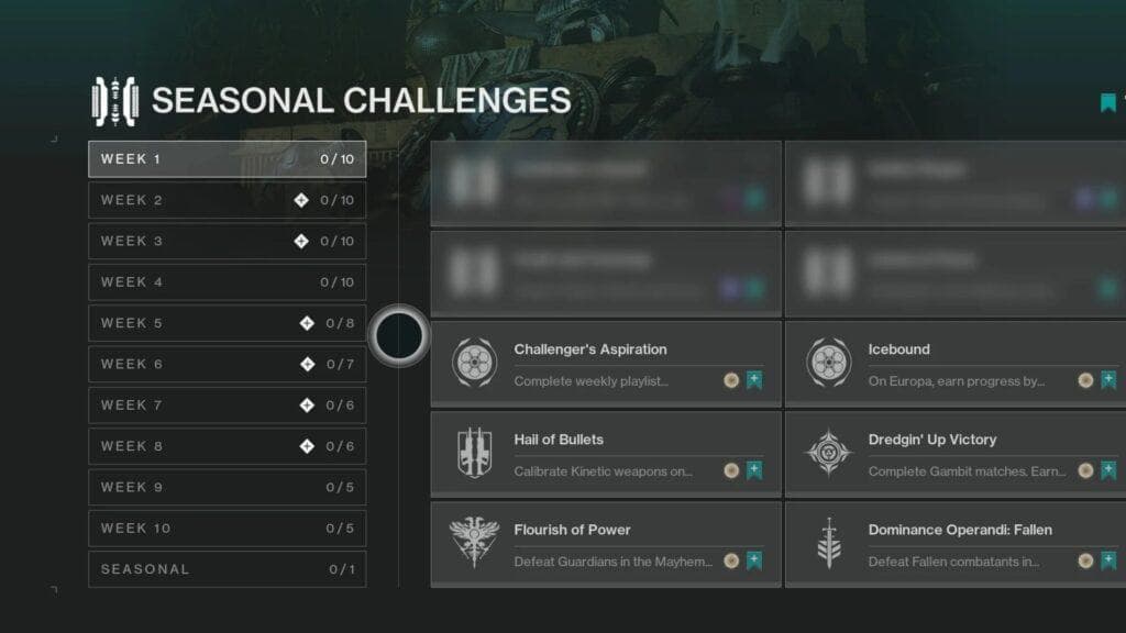 destiny 2 season of the chosen seasonal challenges