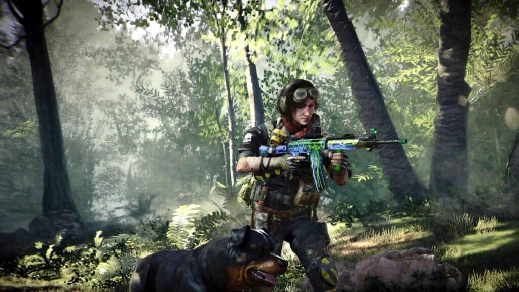 Operator walking with dog in black ops cold war