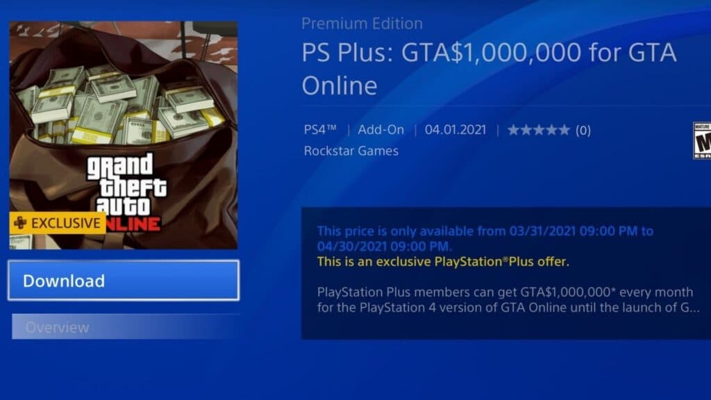 gta online ps plus $1 million