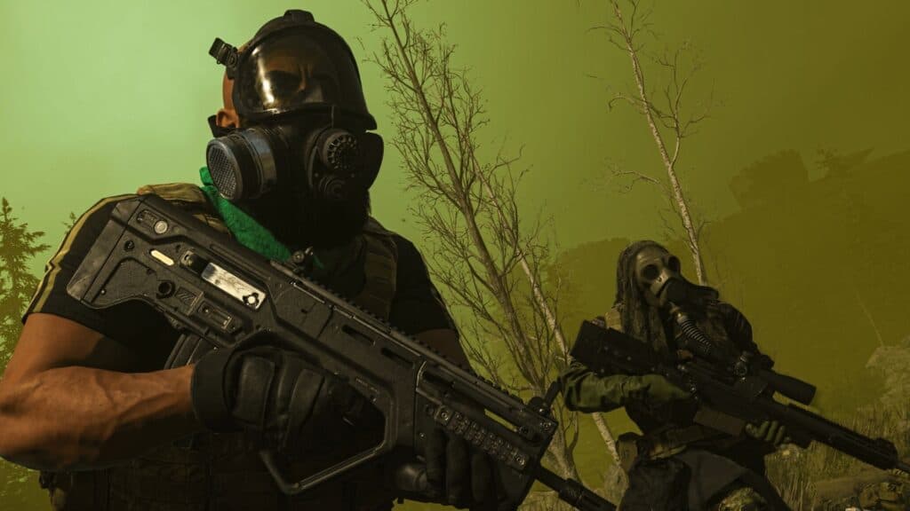 warzone players wearing gas masks