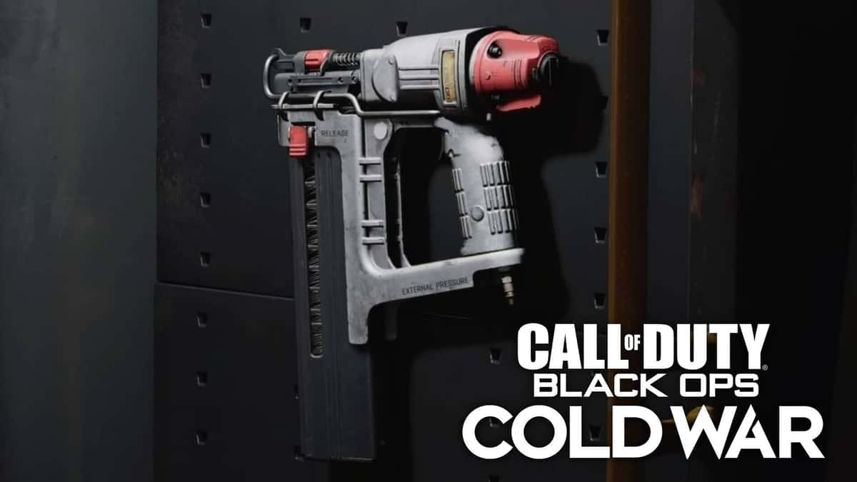 cod cold war nail gun hanging on wall