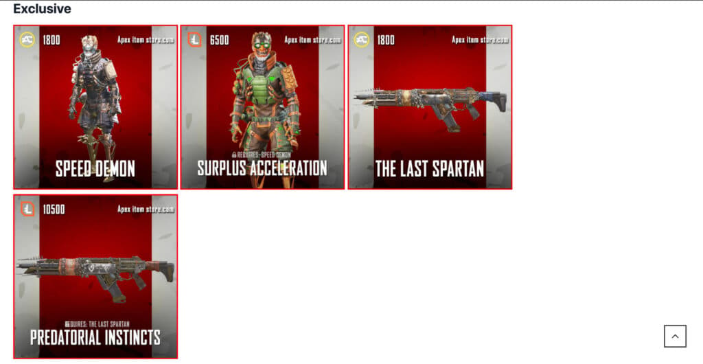 apex legends item shop exclusive