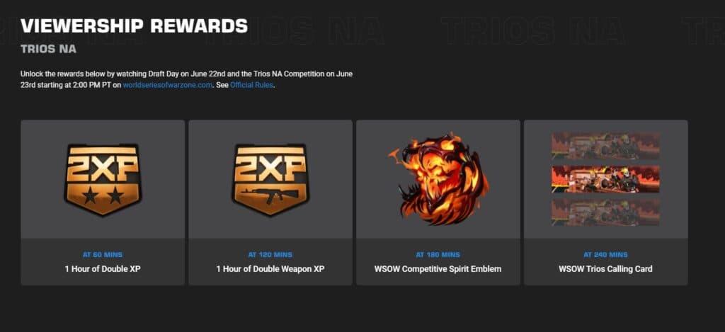 World Series of Warzone viewership rewards