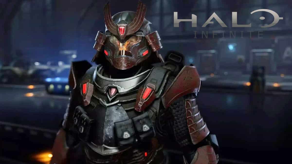 Halo Infinite character wearing samuri helmet