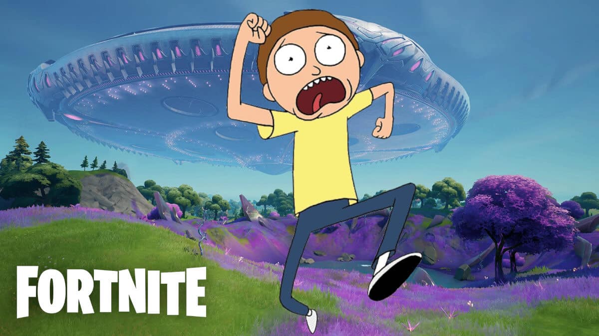 Morty running from a UFO in Fortnite