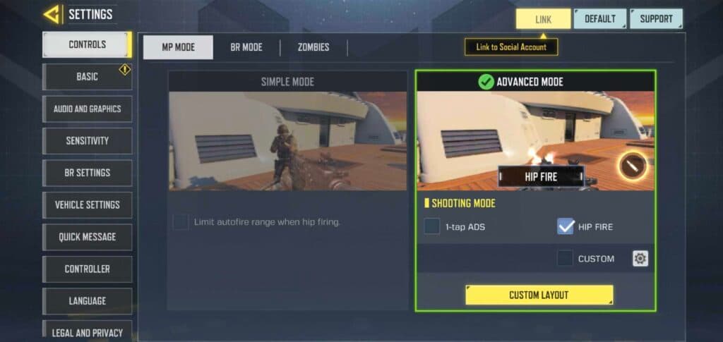 Call of Duty mobile hip fire settings