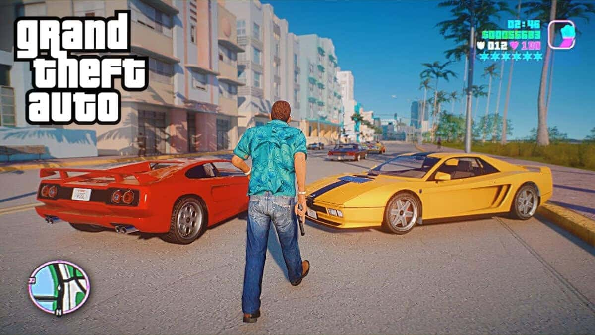 GTA character walking towards two cars