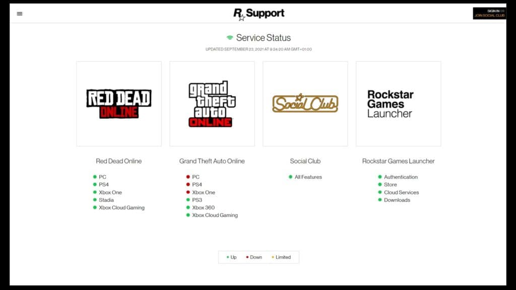 rockstar service status page