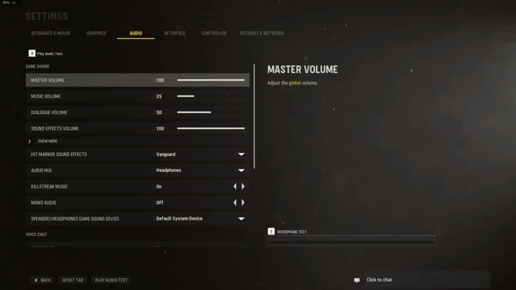 Call of Duty Vanguard audio settings