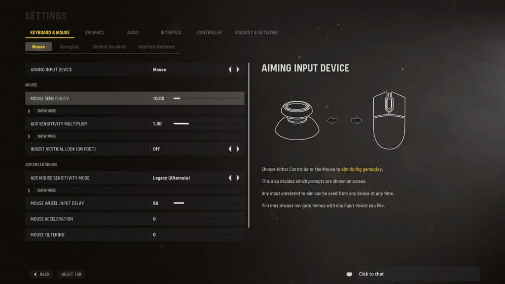 Call of Duty Vanguard mouse settings