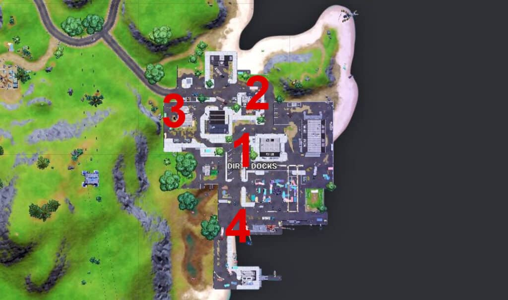 Dirty Docks Fortnite Warning Sign locations 