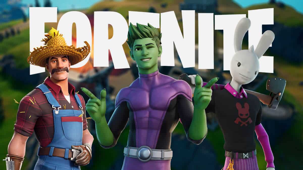 Fortnite Hayseed, Beast Boy, and guggimon at io base