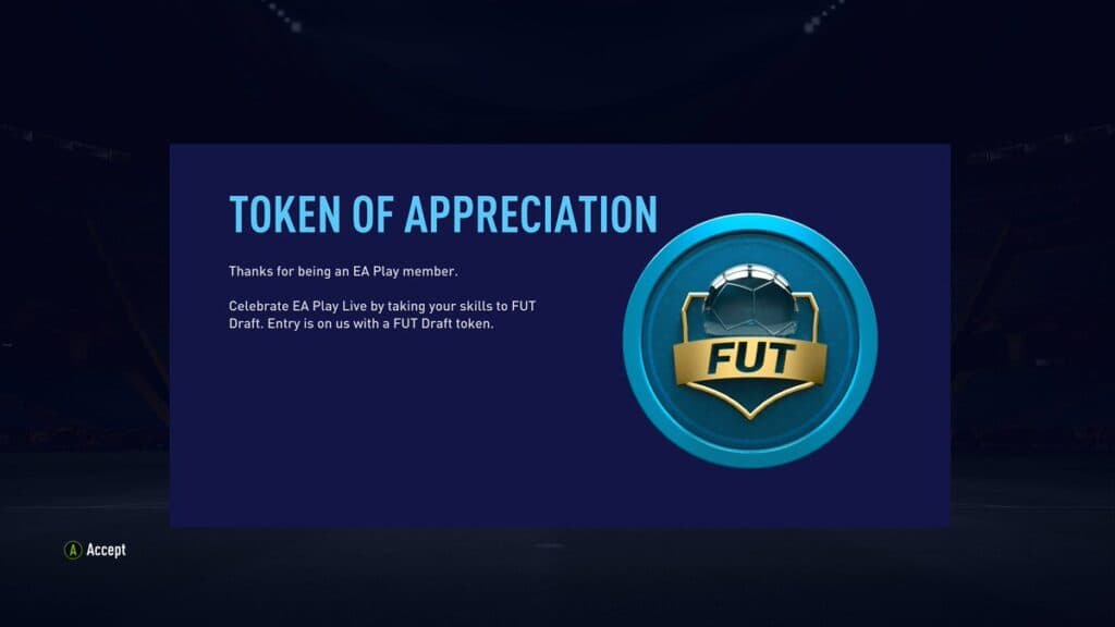 Screenshot of EA giving free Draft Token to FUT players