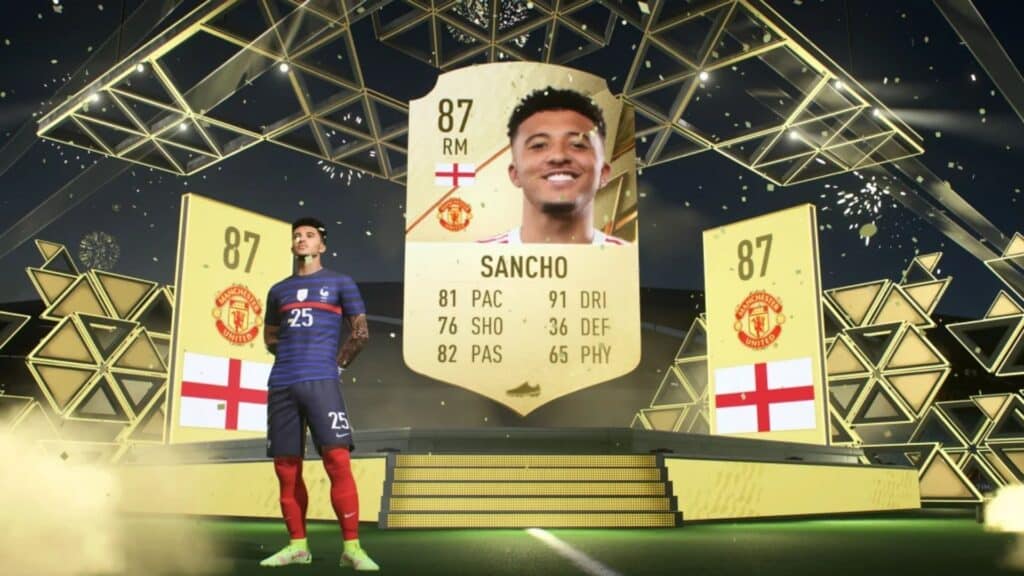 jadon sancho in a fifa 22 pack