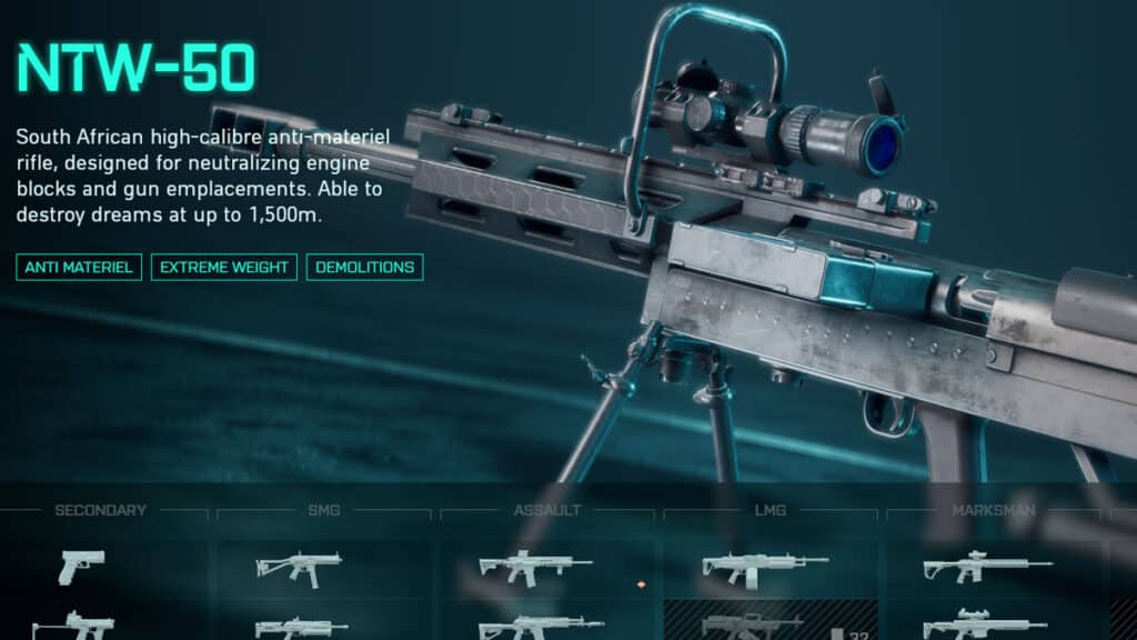 NTW-50 Sniper Rifle in battlefield 2042