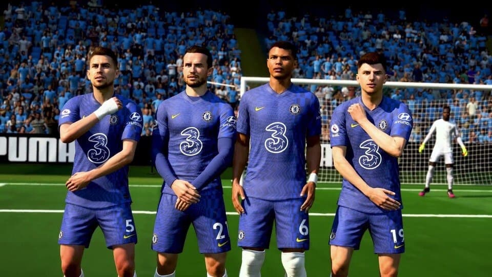 Chelsea players FIFA 22 defending a free kick