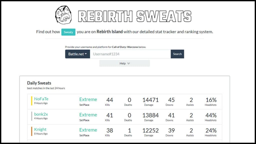 rebirth sweats stat tracker