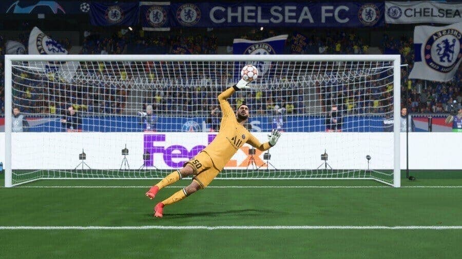 Goalkeeper making save in FIFA 22