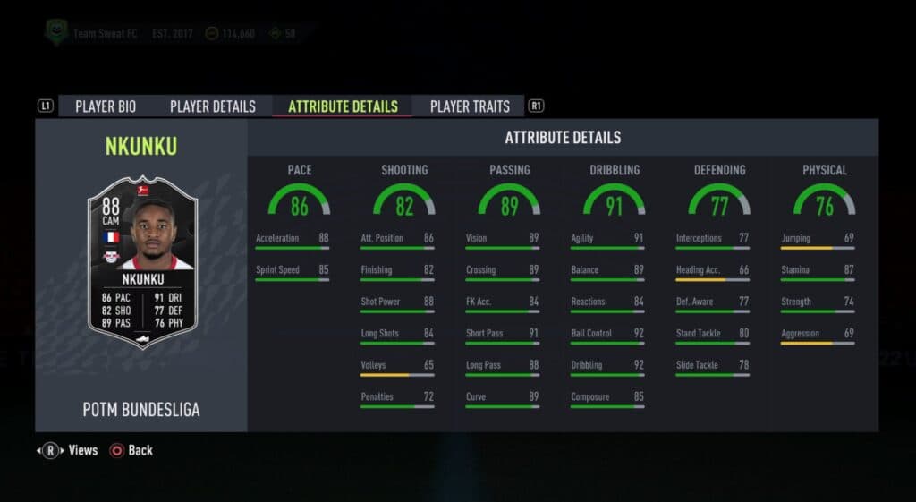 Nkunku stats FIFA 22