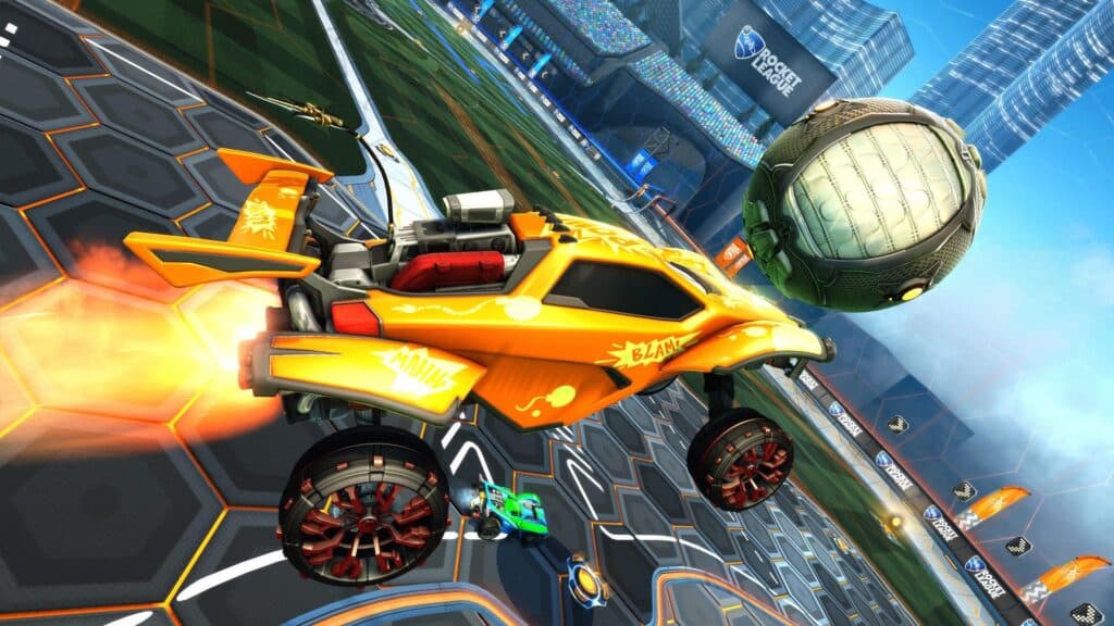 Rocket League player boosting towards a ball