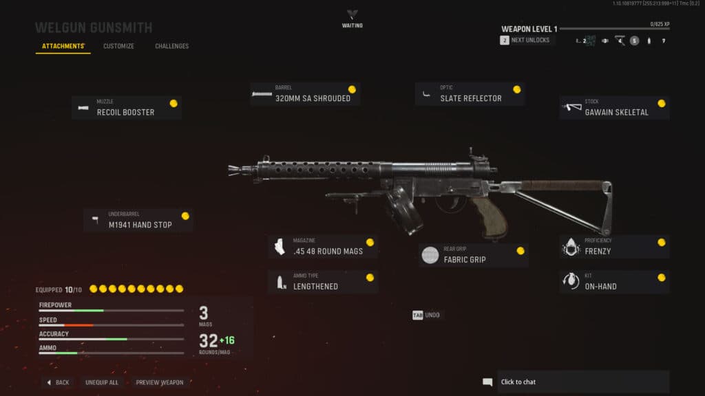 Vanguard Wellgun loadout attachments