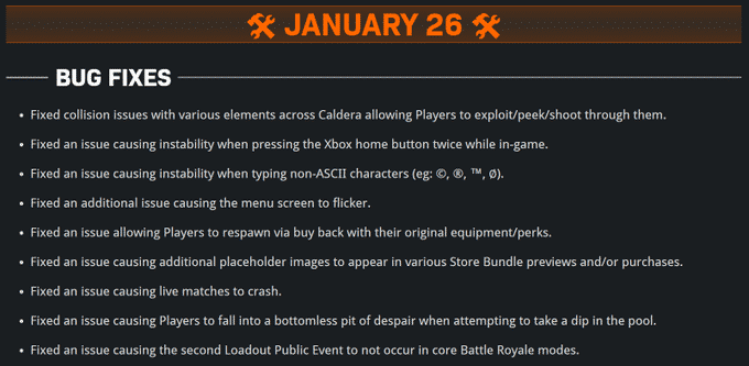 January 26 warzone patch notes