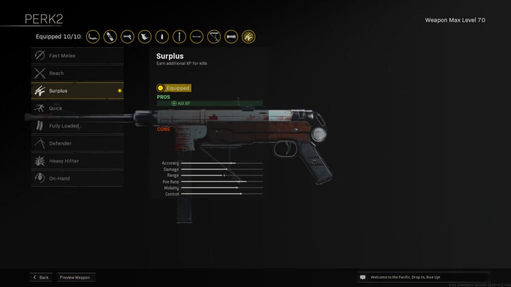 Surplus Perk on Vanguard's MP40 in Warzone