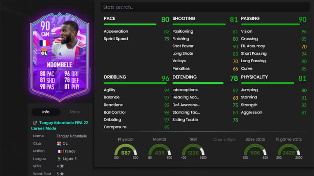 FIFA 22 FUT Birthday Ndombele stats