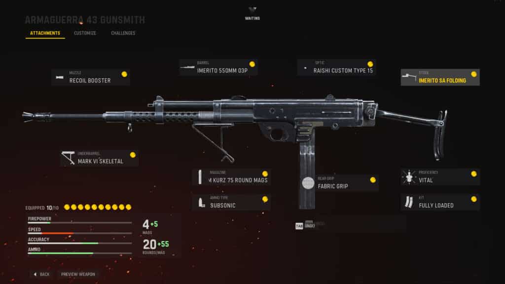 Armaguerra SMG loadout attachments 