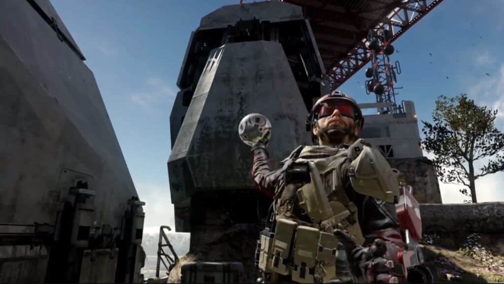 Advanced Warfare operator holding Satellite Drone in Uplink mode