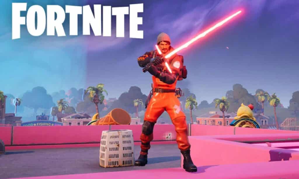 Fortnite character holding a lightsaber