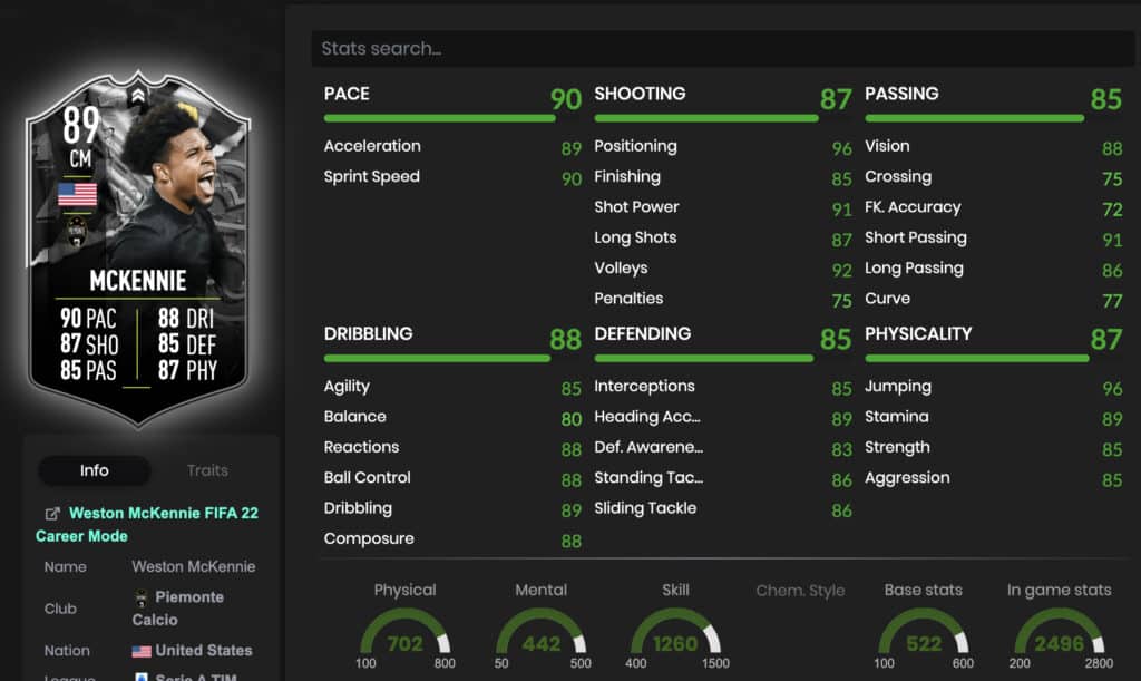 Mckennie Stats FIFA 22