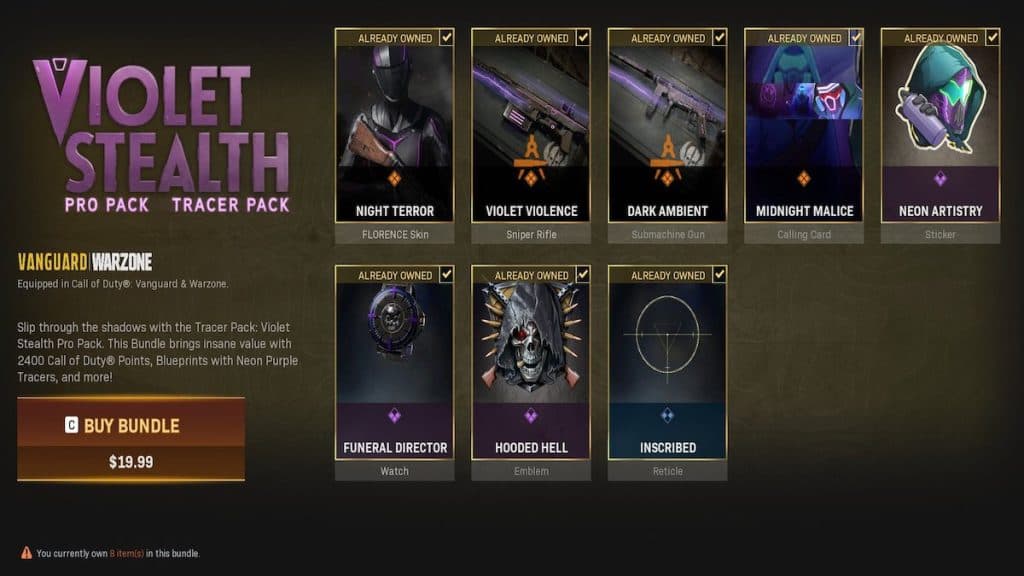 Violet Stealth Warzone Vanguard bundle content