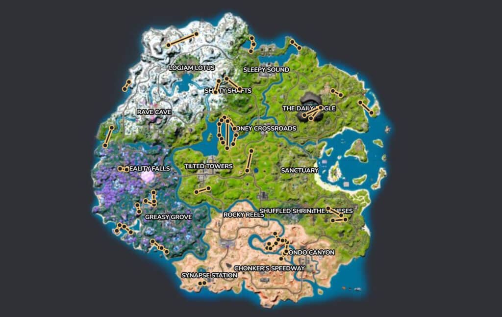 Fortnite Chapter 3, Season 3 Zipline locations