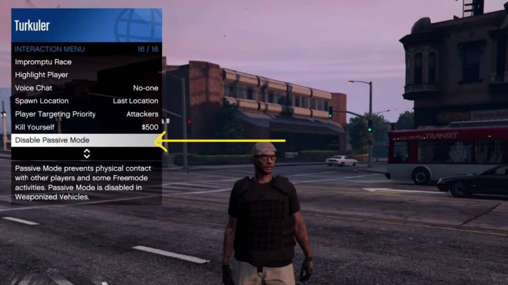 Menu to disable passive mode in GTA Online