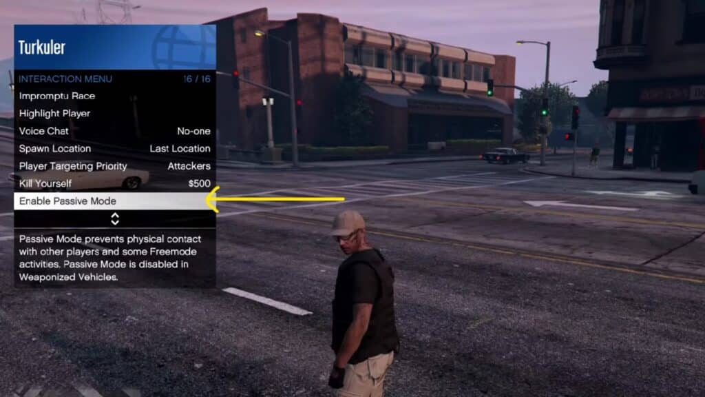 Menu to enable passive mode in GTA Online