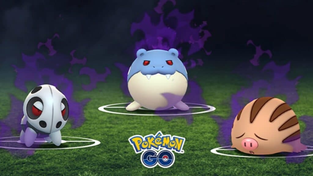 Three Shadow Pokemon from Pokemon Go including Aron and Swinub